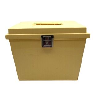 Oxford File-It Portable File Box Large Yellow Plastic Vintage Latch Handle 13x11